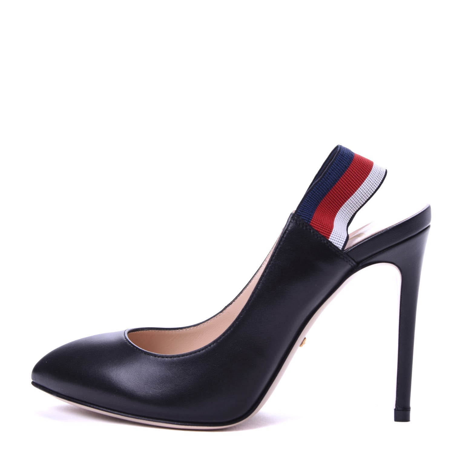 Gucci Malaga Kid Web Sylvie High Heel Slingback Pumps 36 Black 1 of 10