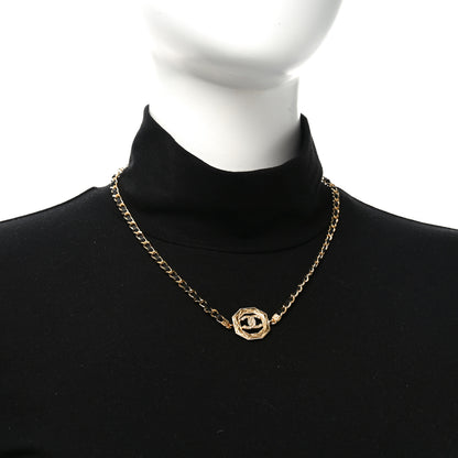 Chanel Metal Calfskin Crystal Chain CC Choker Necklace Black Gold 2 of 6