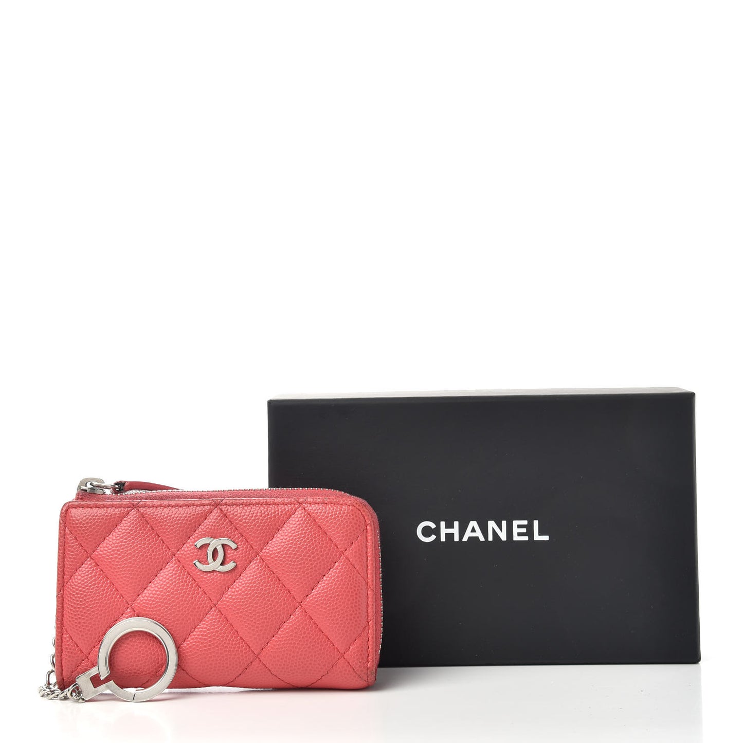 Caviar Quilted Zipped Key Holder Case Coral