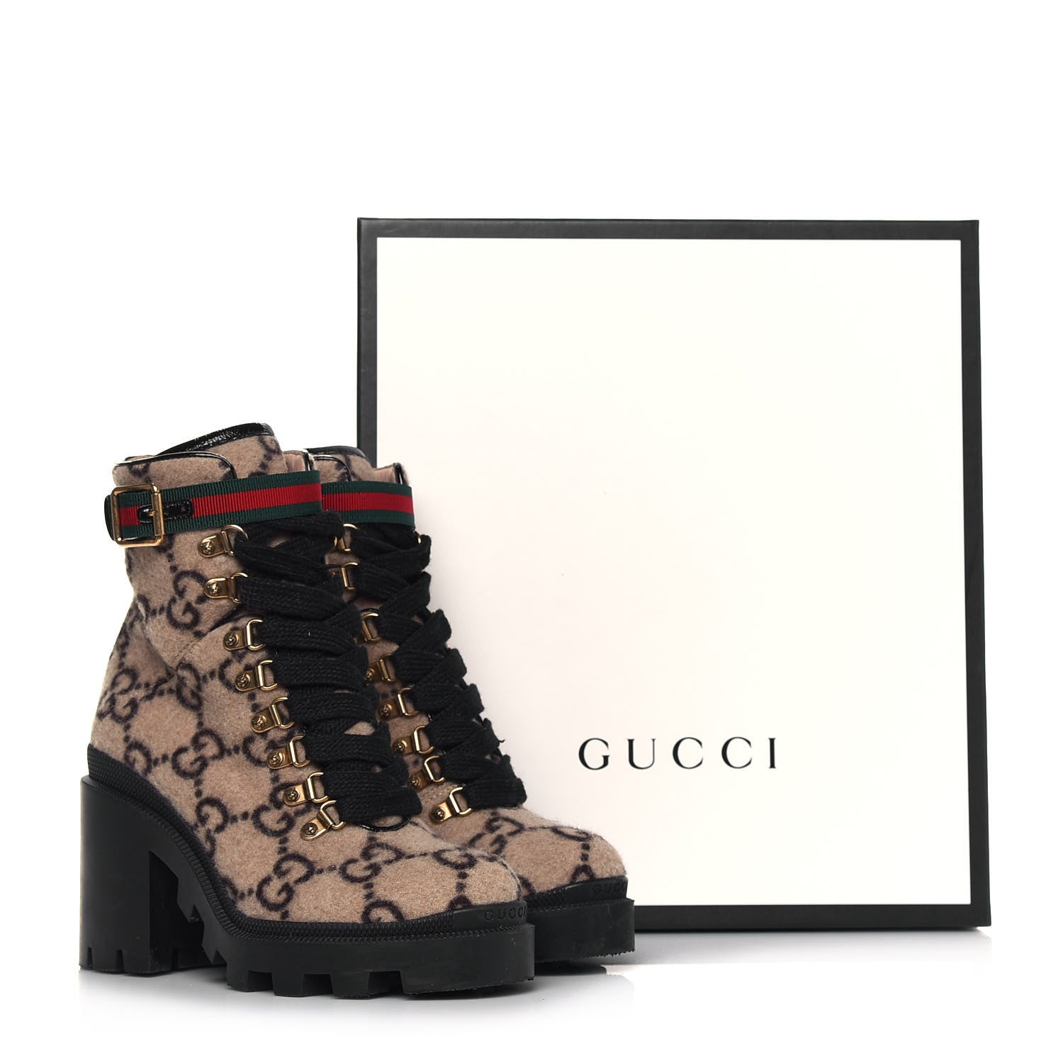 Gucci Covered Wool GG Monogram Womens Lace Up Combat Ankle Boots 36.5 Beige Ebony Black 11 of 11