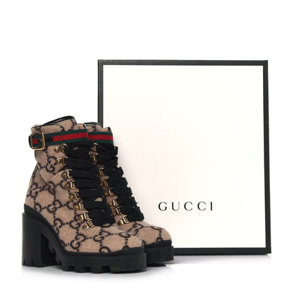 Gucci Covered Wool GG Monogram Womens Lace Up Combat Ankle Boots 36.5 Beige Ebony Black 11 of 11