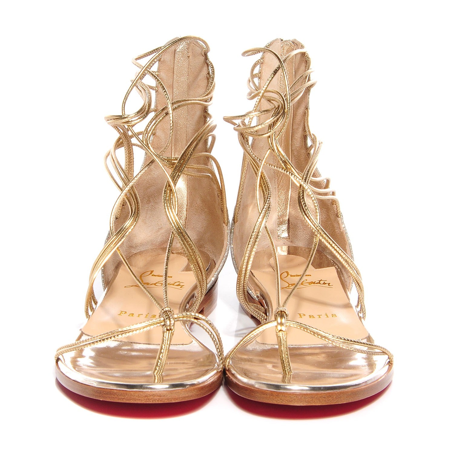 Christian Louboutin Glitter Blanca Gladiator Flat Sandals 37 Gold 2 of 6