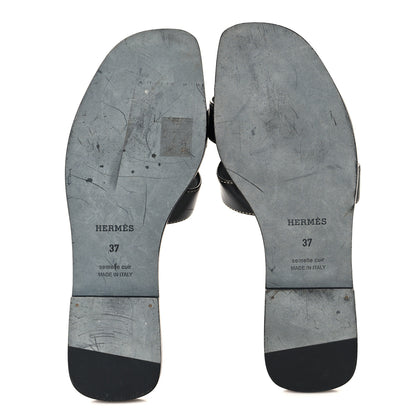 Hermes Box Calfskin Oran Sandals 37 Black 6 of 9