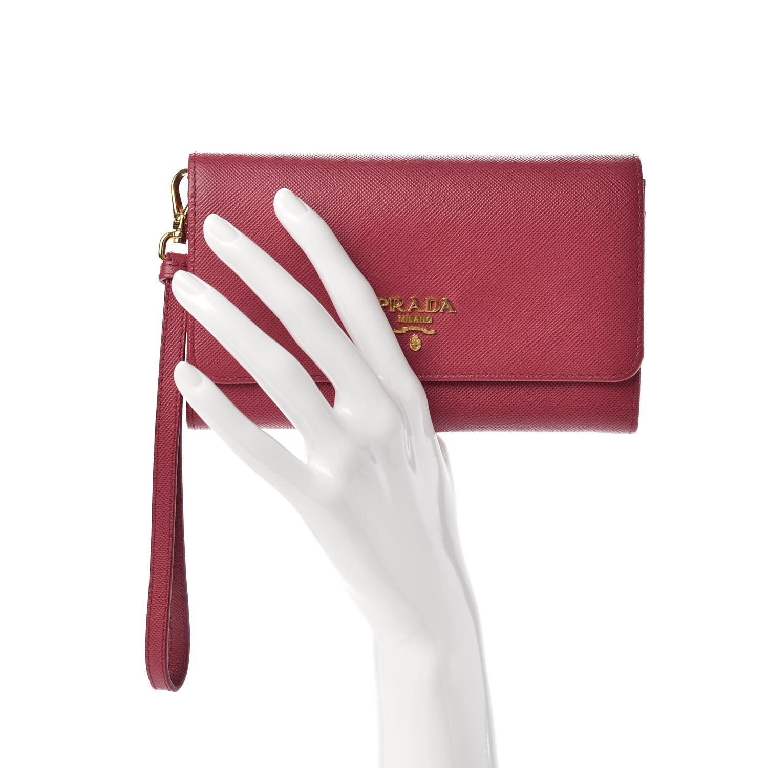 Prada Saffiano Metal Wristlet Peonia 2 of 5