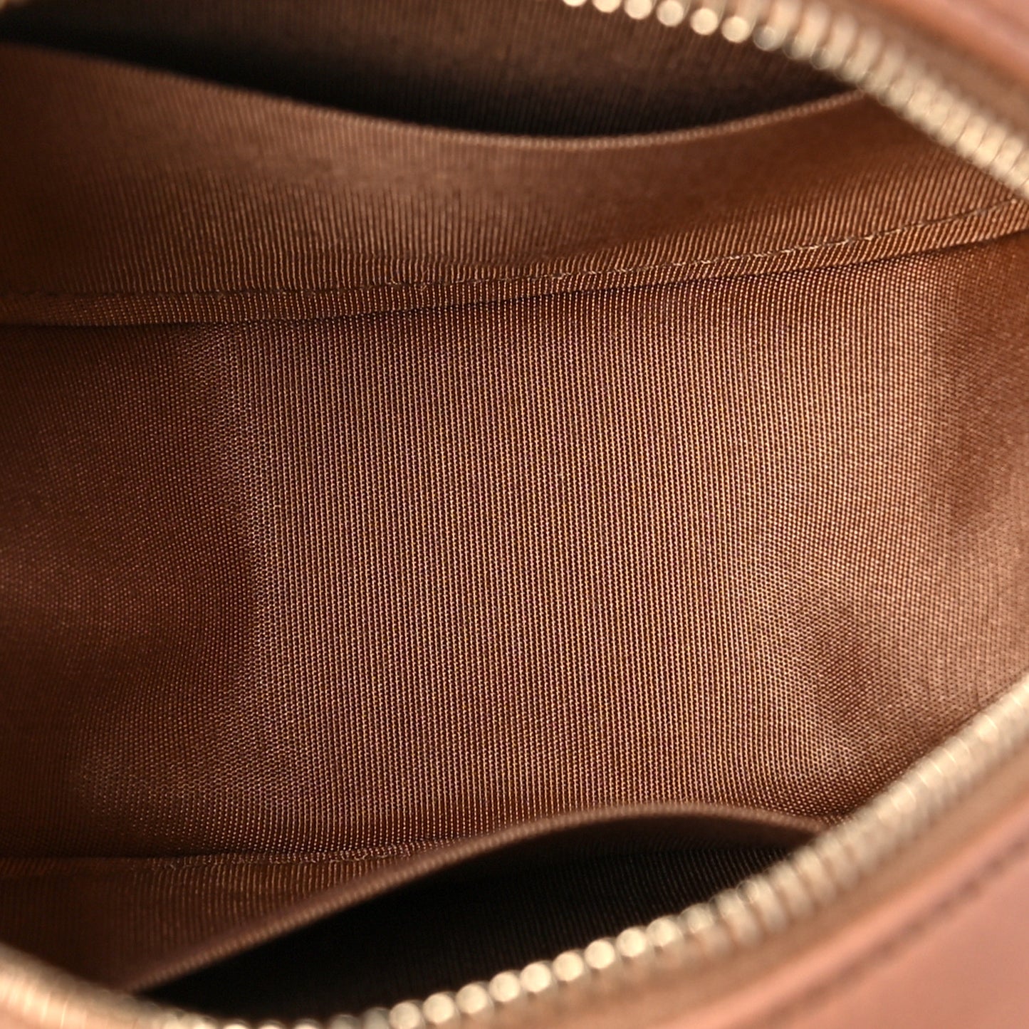 Shiny Lambskin Ribbon Quilted Round Clutch With Chain Brown