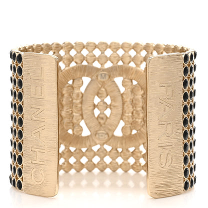 Chanel Large Strass Crystal CC Cuff Bracelet M Black Gold 3 of 5