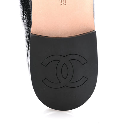 Chanel Lambskin Patent Calfskin Cap Toe Ankle Chain Ballerina Flats 38 Black 7 of 10