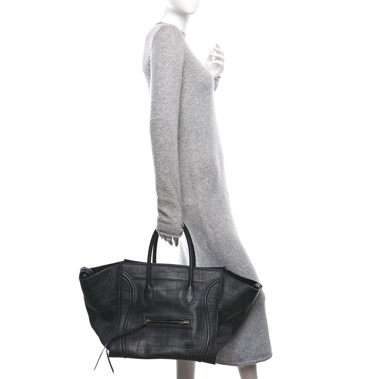 Celine Crocodile Embossed Calfskin Large Phantom Luggage Black 2 of 11