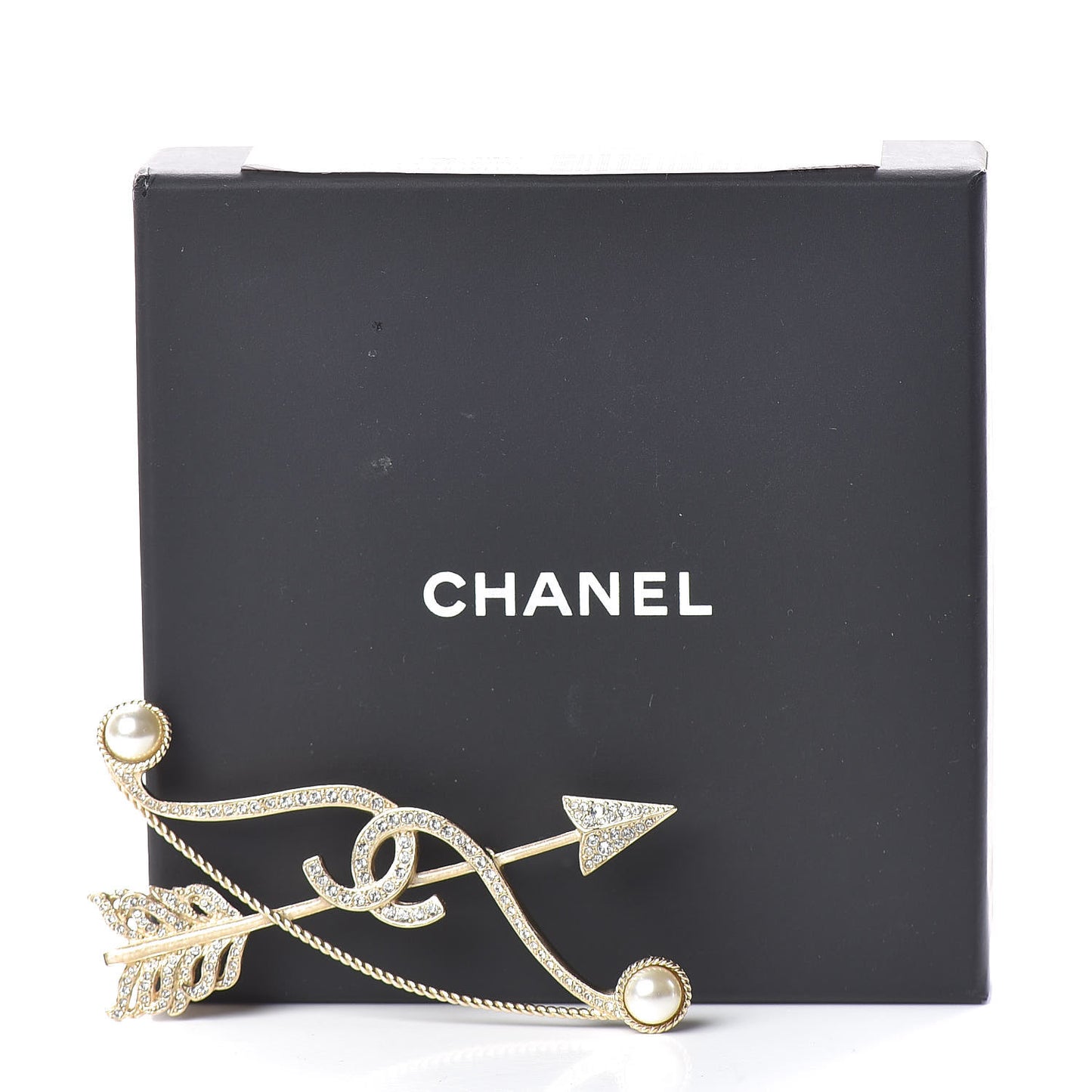 Crystal Pearl CC Arrow Brooch Gold