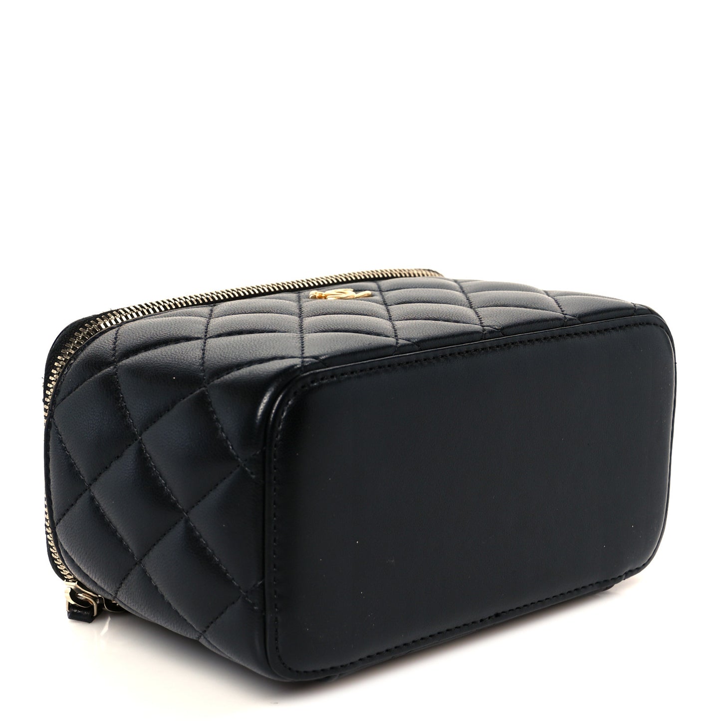 Lambskin Quilted Small Pearl Crush Vanity Case With Chain Black