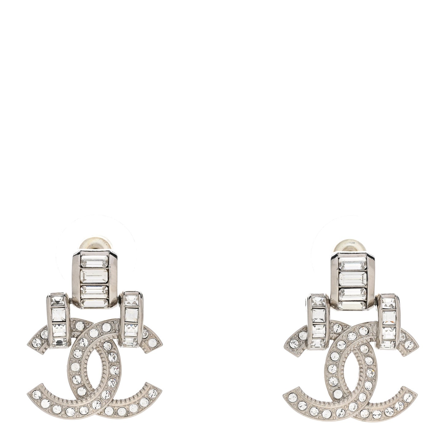 Crystal CC Drop Earrings Silver