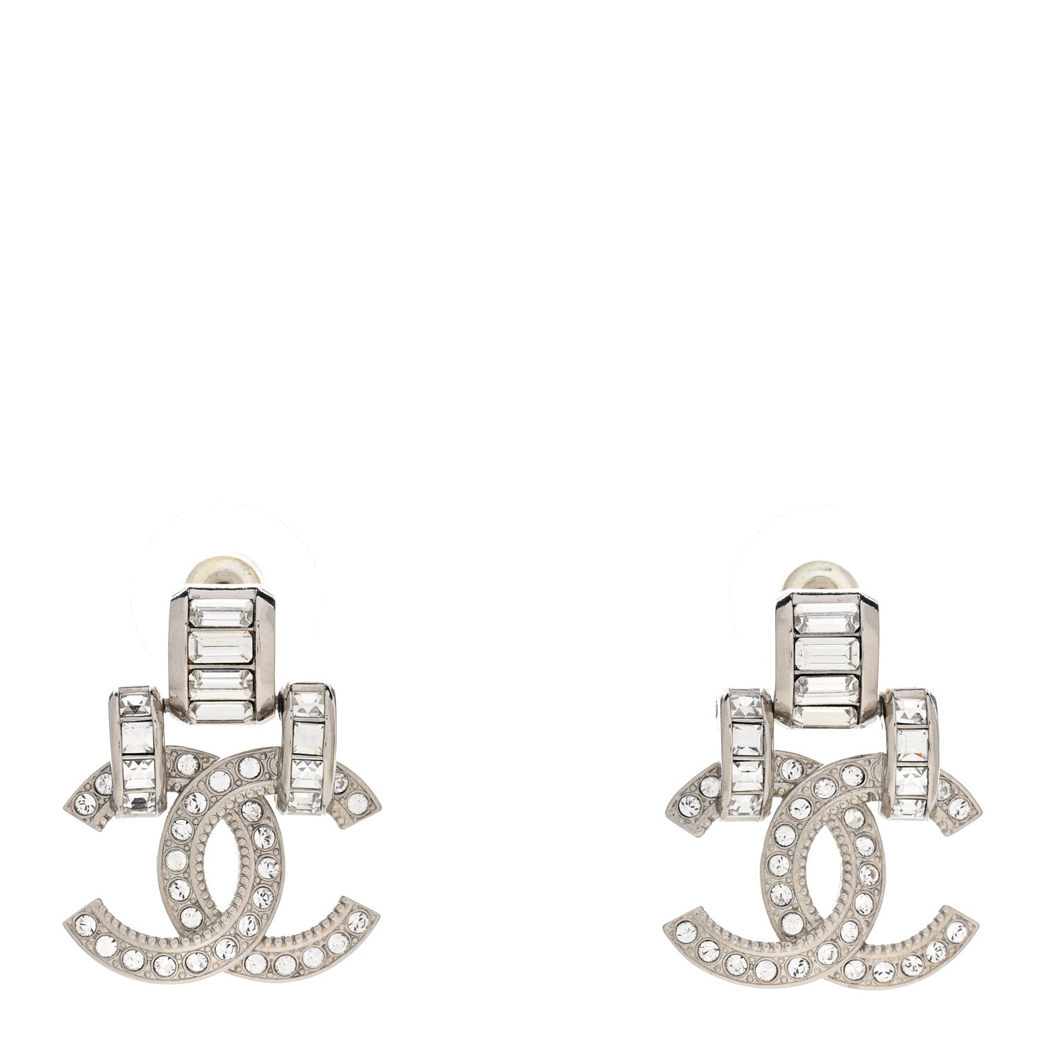 Chanel Crystal CC Drop Earrings Silver 1 of 5