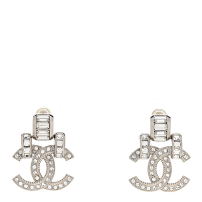 Chanel Crystal CC Drop Earrings Silver 1 of 5