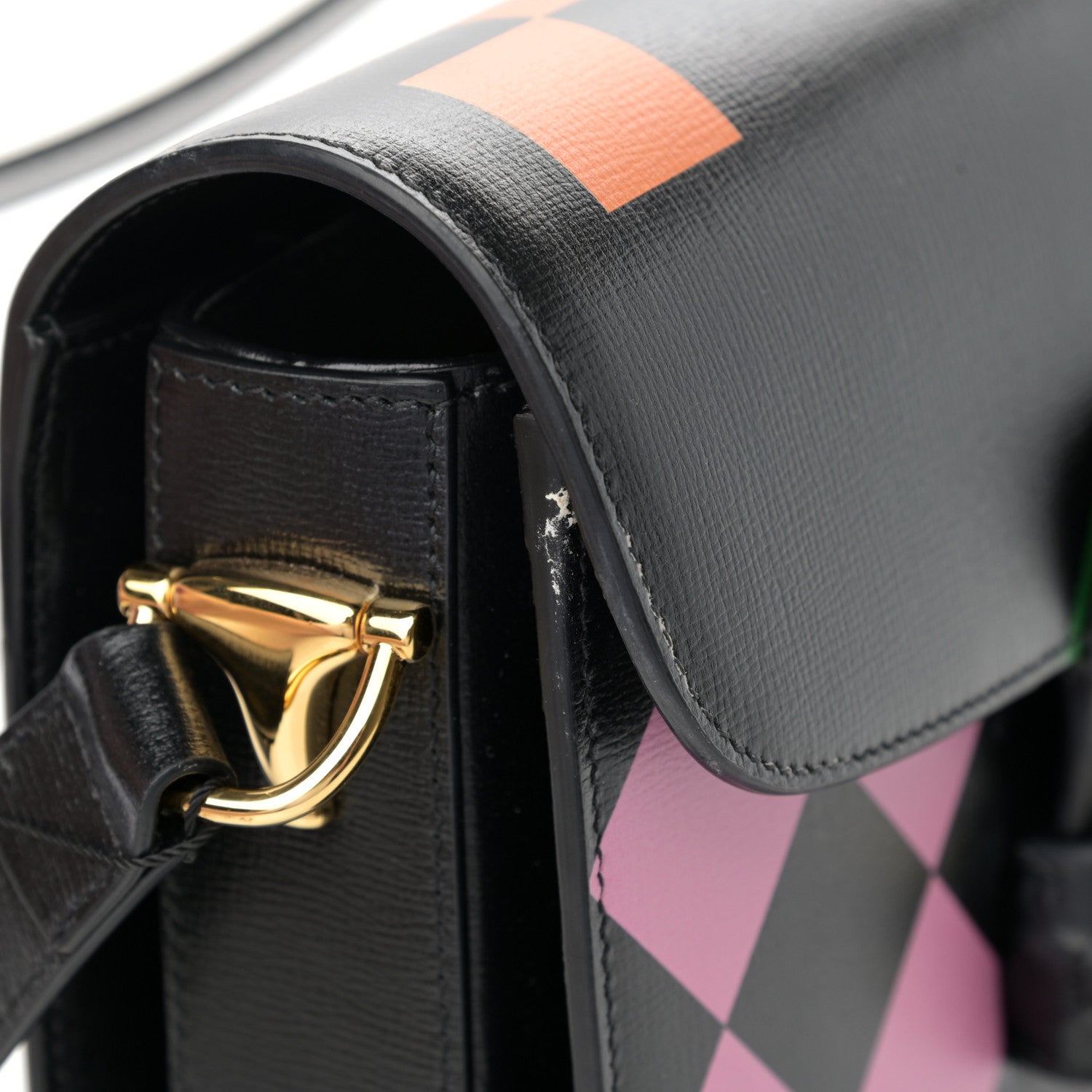 Gucci Textured Calfskin Geometric Print Horsebit 1955 Shoulder Bag Black Multicolor 16 of 16