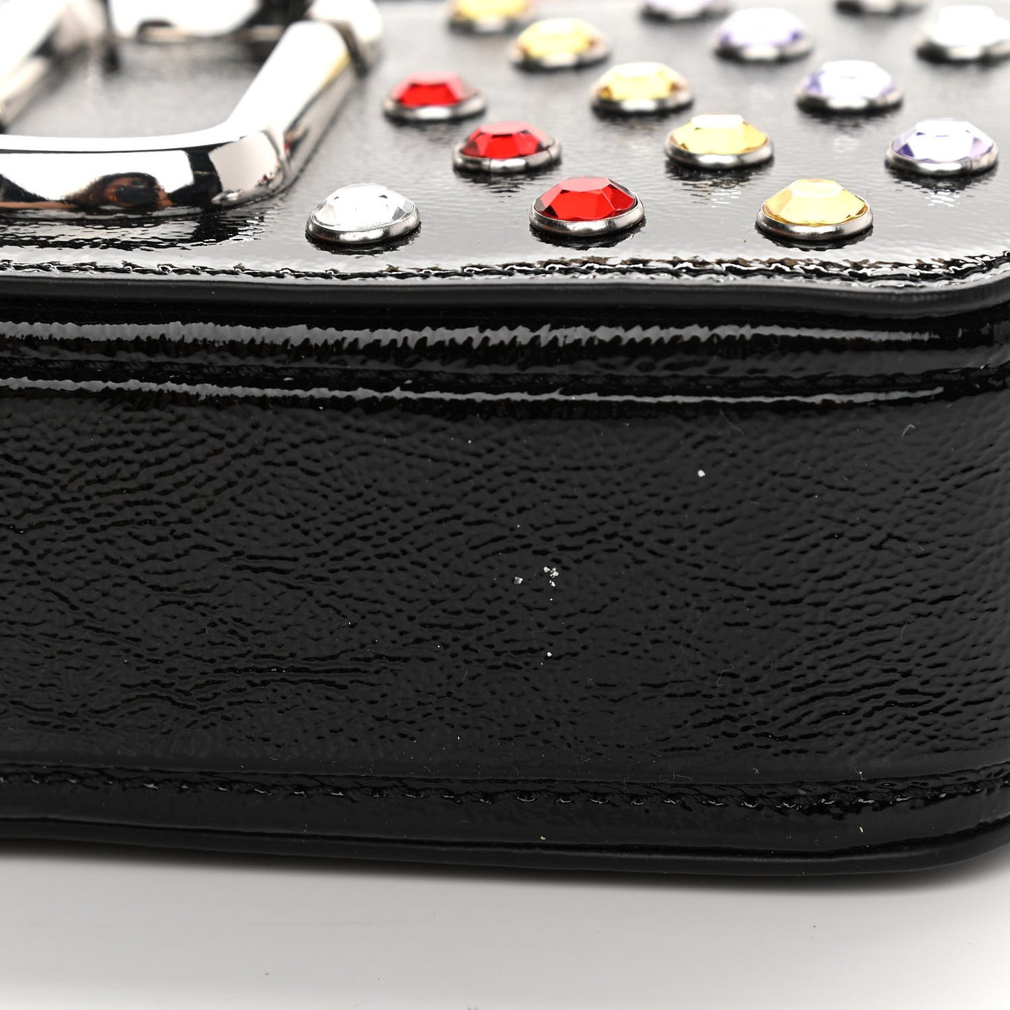 Patent Crystal Embellished Snapshot Camera Bag Black
