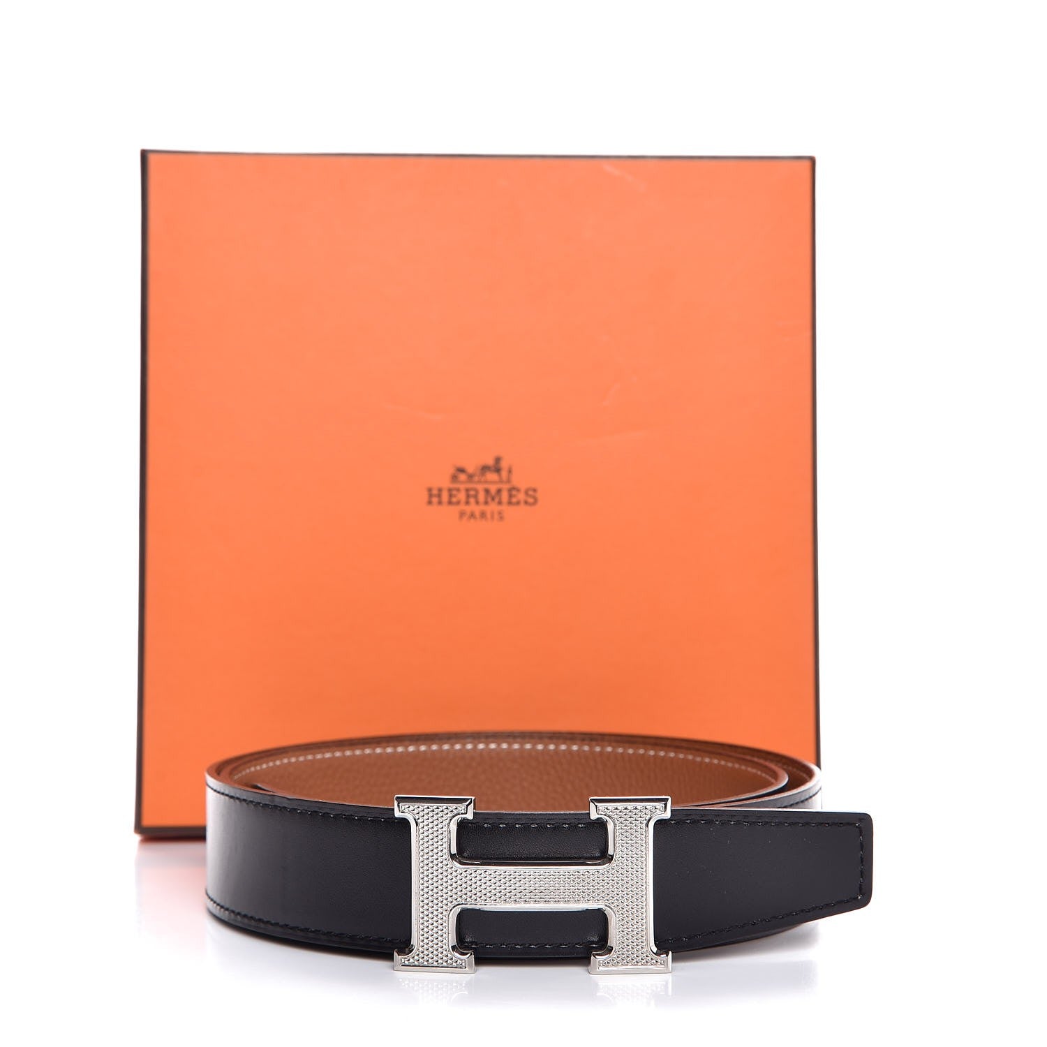 Hermes Box Togo 32mm Guilloche H Belt 90 Black Gold 9 of 9