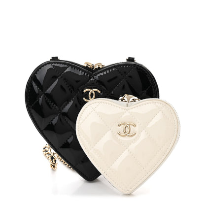 Chanel Patent Calfskin Resin Quilted CC Heart Clutch With Chain Black 1 of 11