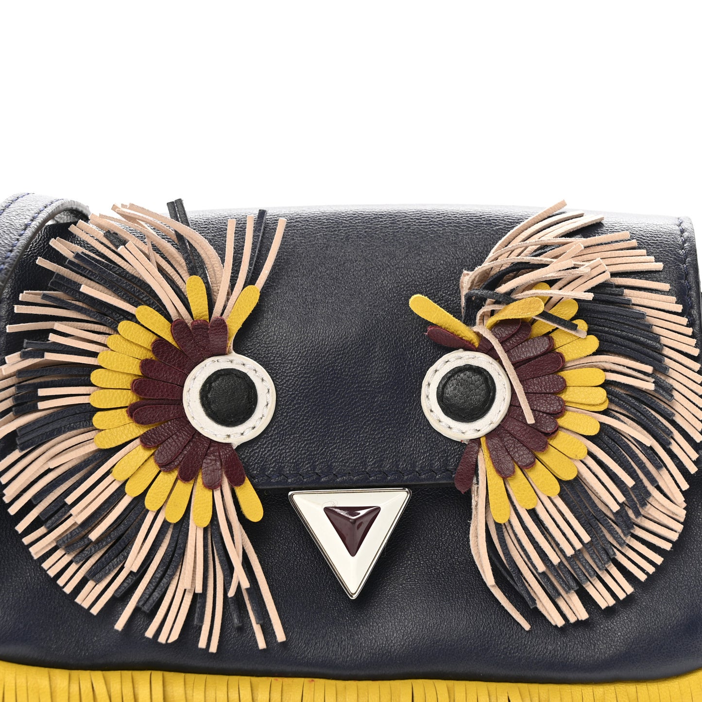 Nappa Fox Faces Fringe Micro Baguette Black Multicolor