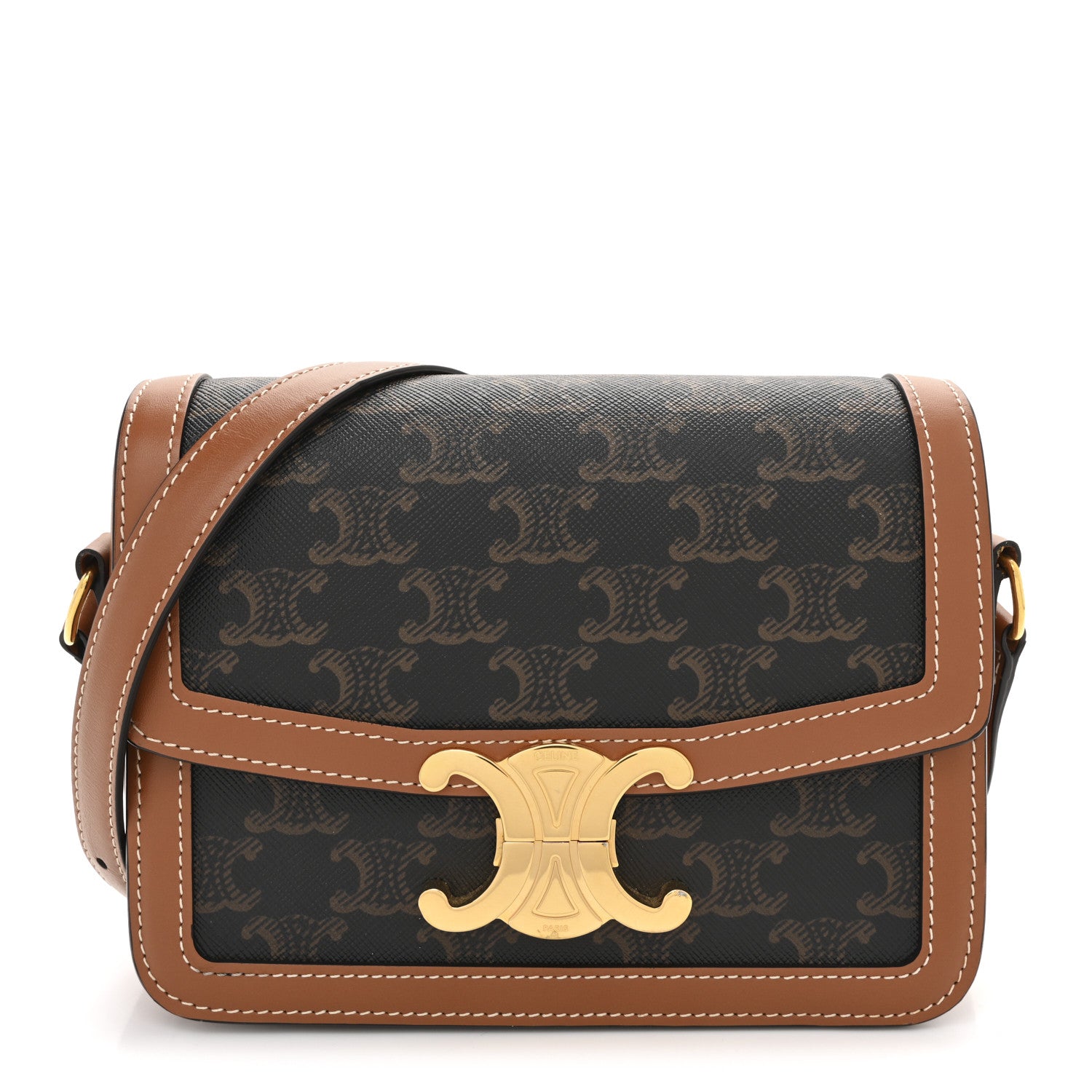 Celine Calfskin Triomphe Canvas Teen Triomphe Bag Tan 1 of 12