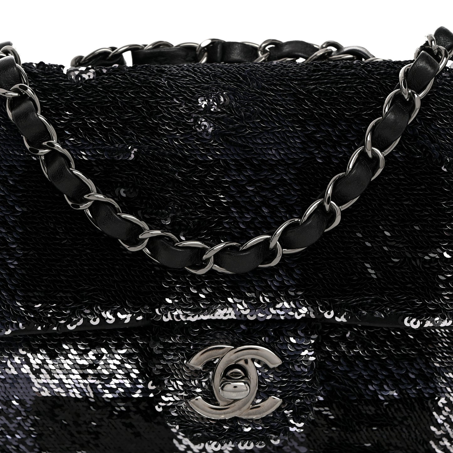 Sequin Mini Rectangular Single Flap Black Silver