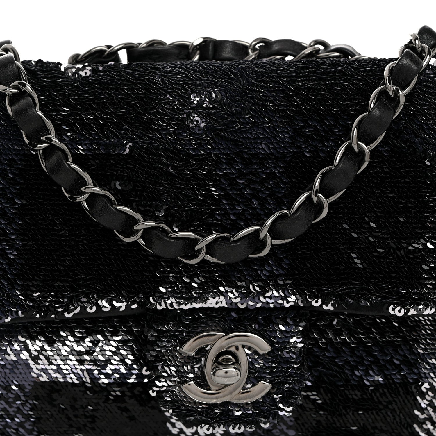 Chanel Sequin Mini Rectangular Single Flap Black Silver 8 of 10
