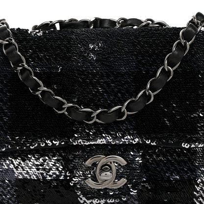Chanel Sequin Mini Rectangular Single Flap Black Silver 8 of 10