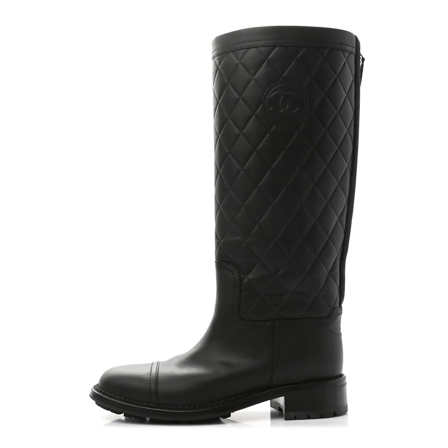 Oily Calfskin Quilted High Boots 37 Black