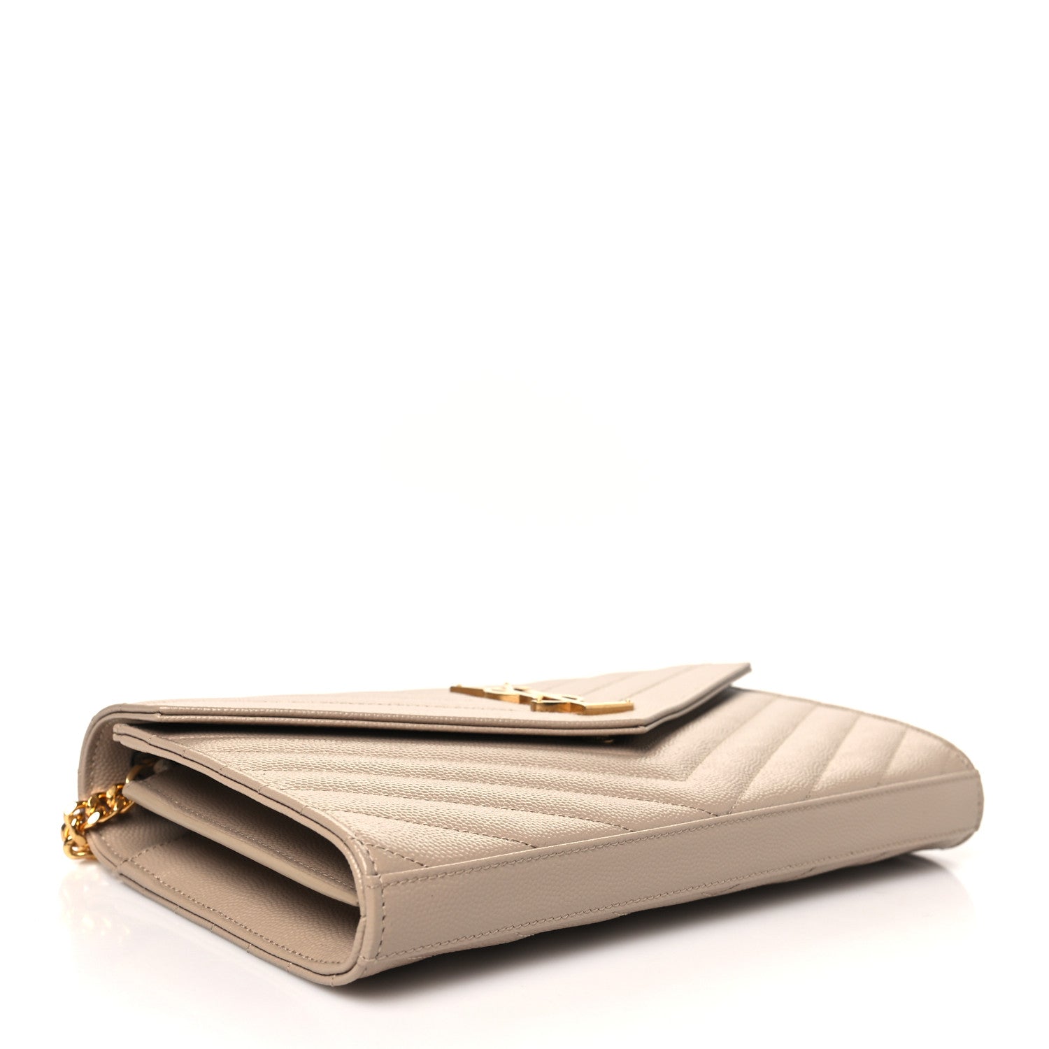 Saint Laurent Grain De Poudre Matelasse Chevron Monogram Chain Wallet Dark Beige 4 of 10