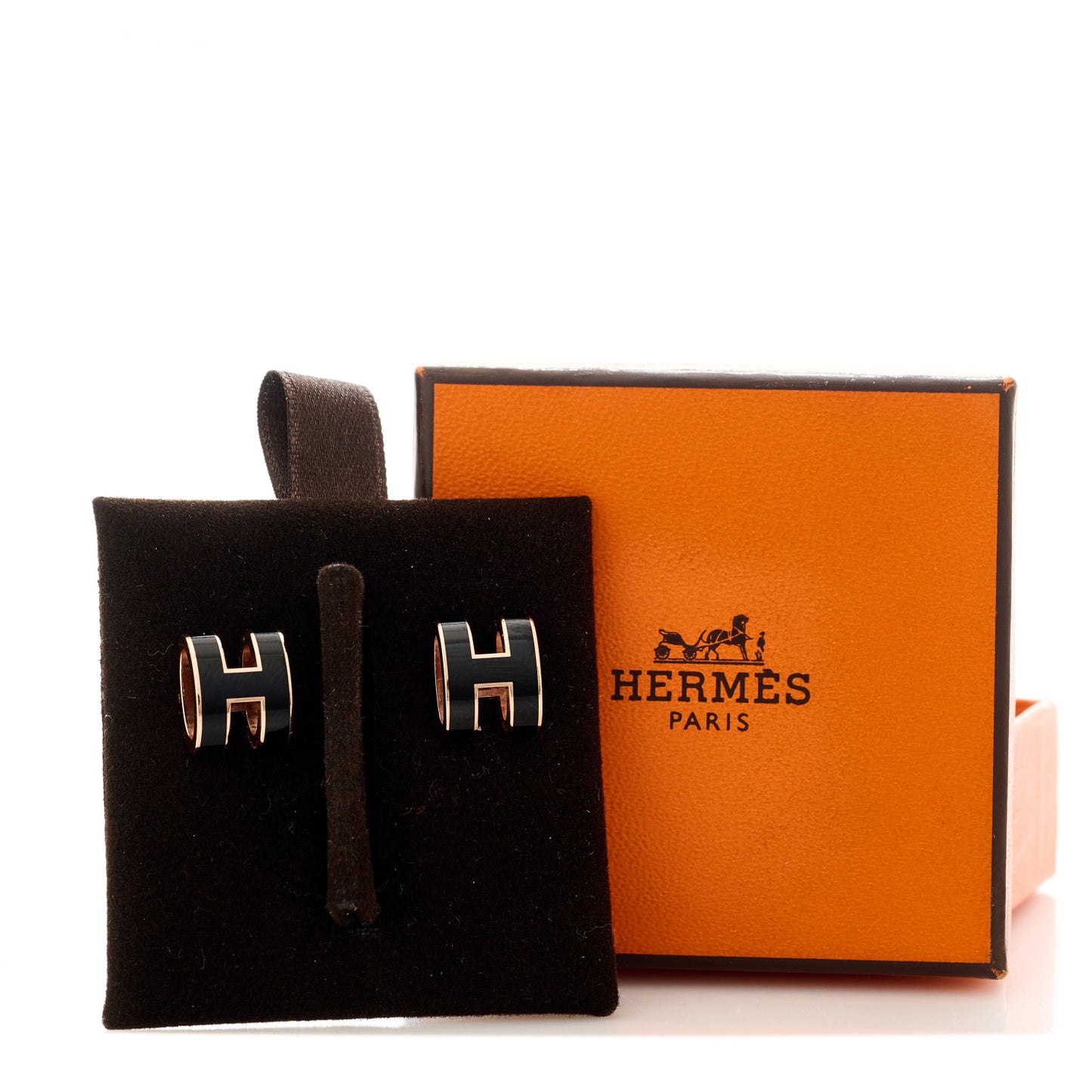 Rose Gold Lacquered Mini Pop H Earrings Black