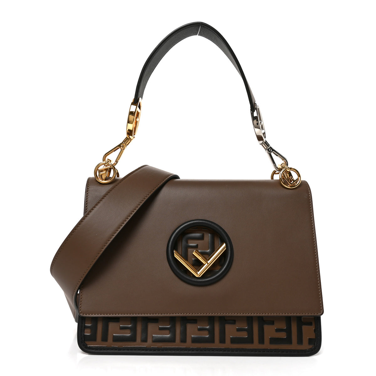 Vitello Century F is Fendi Bi-Color FF 1974 Embossed Kan I Shoulder Bag Maya Black