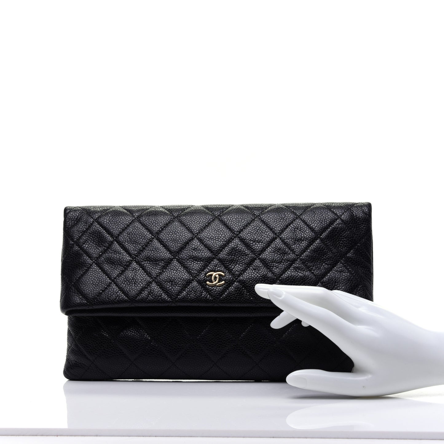 Caviar Quilted CC Beauty Clutch Black