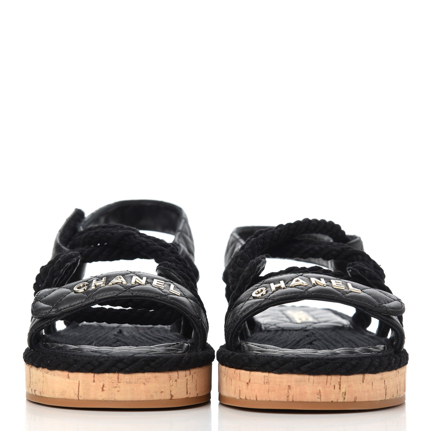 Cord Lambskin Quilted Logo Sandals 39 Black