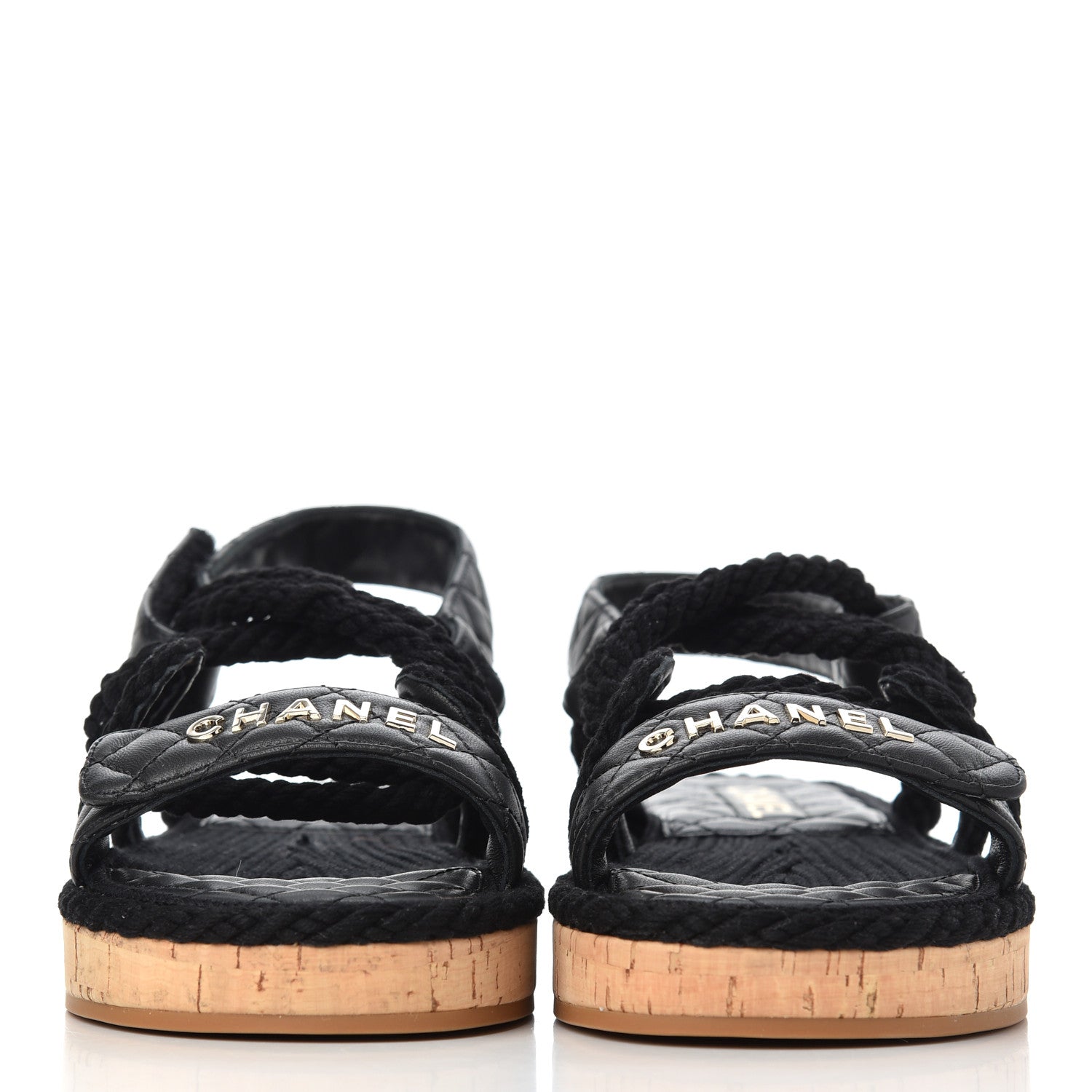 Chanel Cord Lambskin Quilted Logo Sandals 39 Black 2 of 10