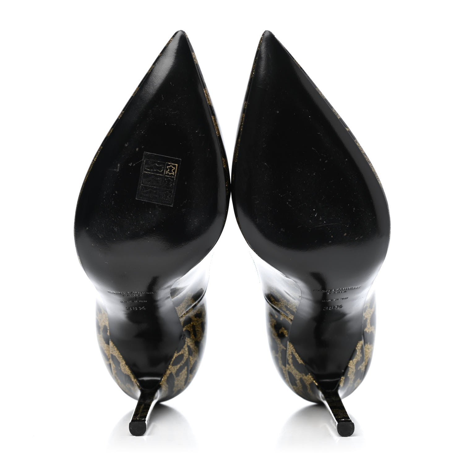 Saint Laurent Patent Glitter Leopard Print Anja 105 Pumps 38.5 Gold Black 4 of 4