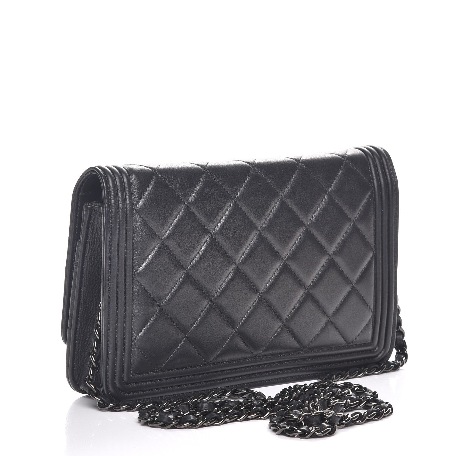 Chanel Lambskin Quilted Boy Wallet On Chain WOC So Black 3 of 8