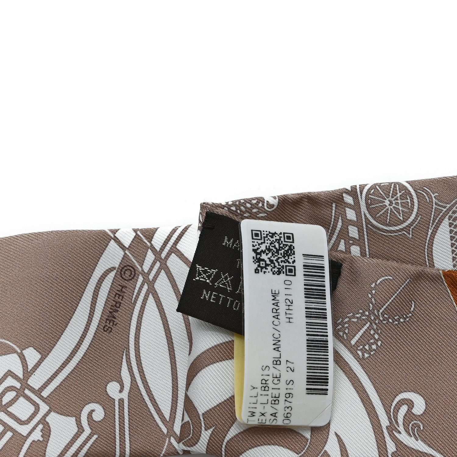 Hermes Silk Ex-Libris Twilly Beige White Caramel 3 of 3