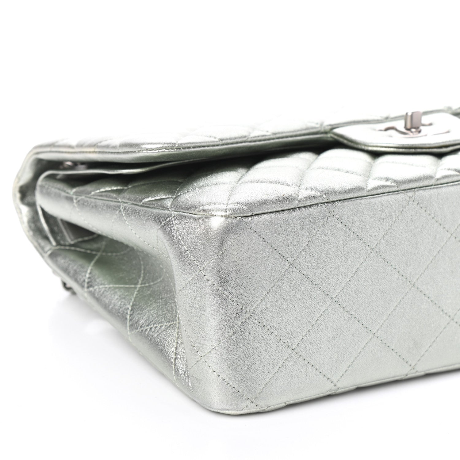 Chanel Metallic Lambskin Quilted Jumbo Double Flap Silver 9 of 10