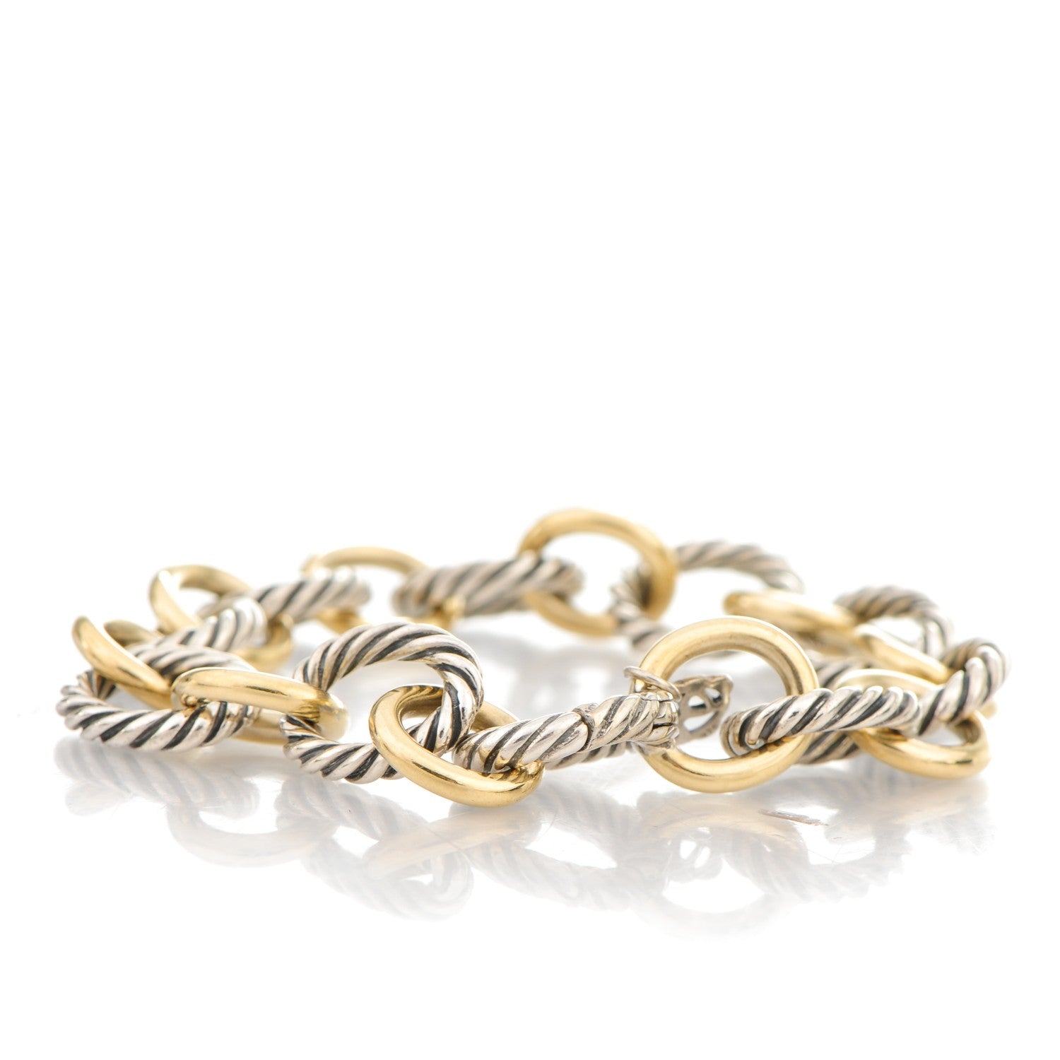 David Yurman Sterling Silver 18K Yellow Gold 12mm Large Oval Link Bracelet 3 of 4
