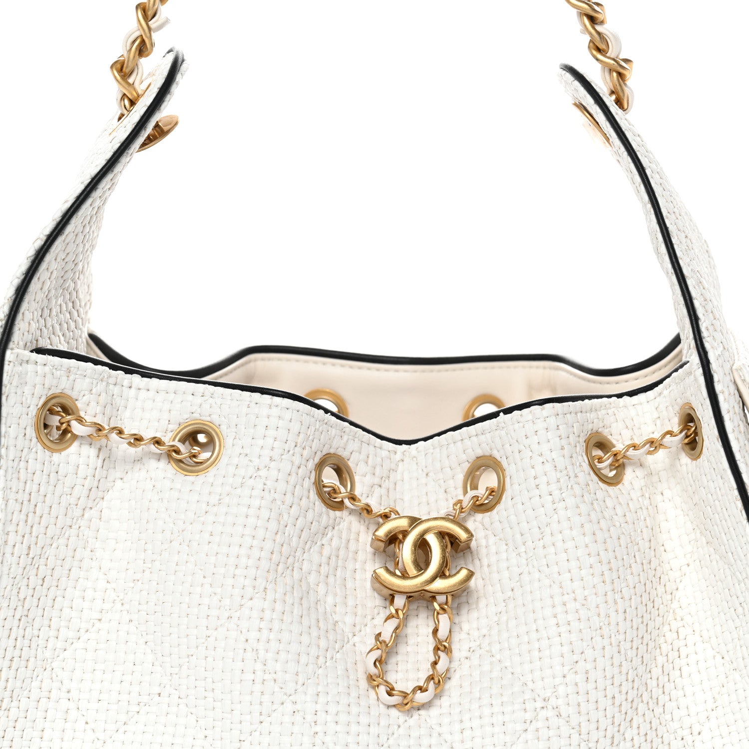 Chanel Braided Raffia Calfskin Quilted Small Chanel 25 Handbag White Black 8 of 10