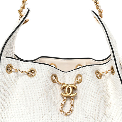 Chanel Braided Raffia Calfskin Quilted Small Chanel 25 Handbag White Black 8 of 10