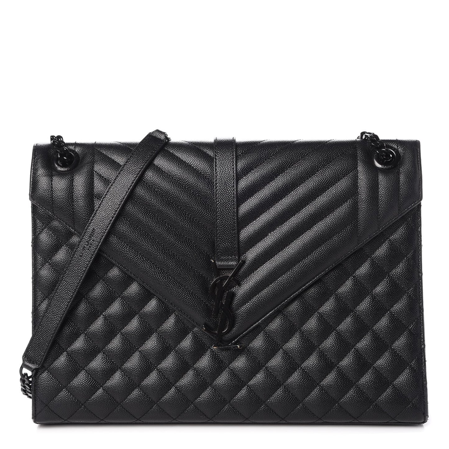 Grain De Poudre Textured Mixed Matelasse Large Triquilt Monogram Monochrome Satchel Black