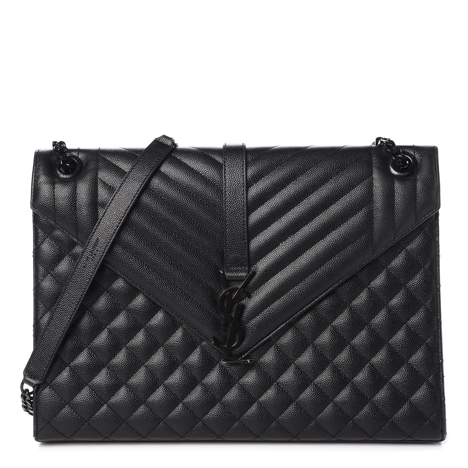 Saint Laurent Grain De Poudre Textured Mixed Matelasse Large Triquilt Monogram Monochrome Satchel Black 1 of 11