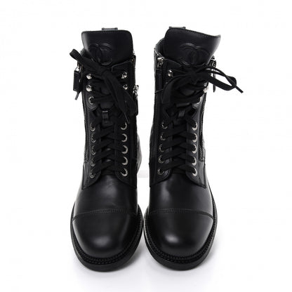 Chanel Calfskin Quilted Lace Up Combat Boots 40.5 Black 6 of 11