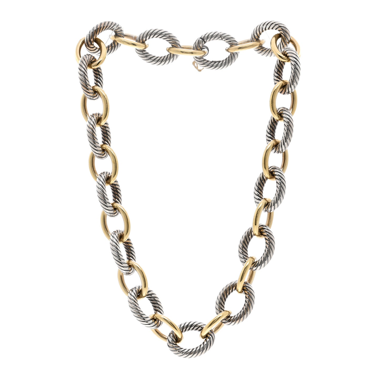 Sterling Silver 18K Yellow Gold 18mm Oval Link Necklace