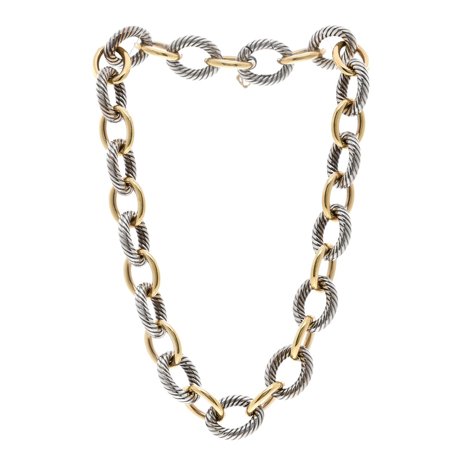 David Yurman Sterling Silver 18K Yellow Gold 18mm Oval Link Necklace 3 of 4
