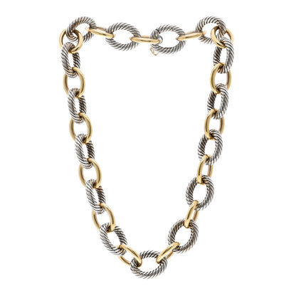 David Yurman Sterling Silver 18K Yellow Gold 18mm Oval Link Necklace 3 of 4