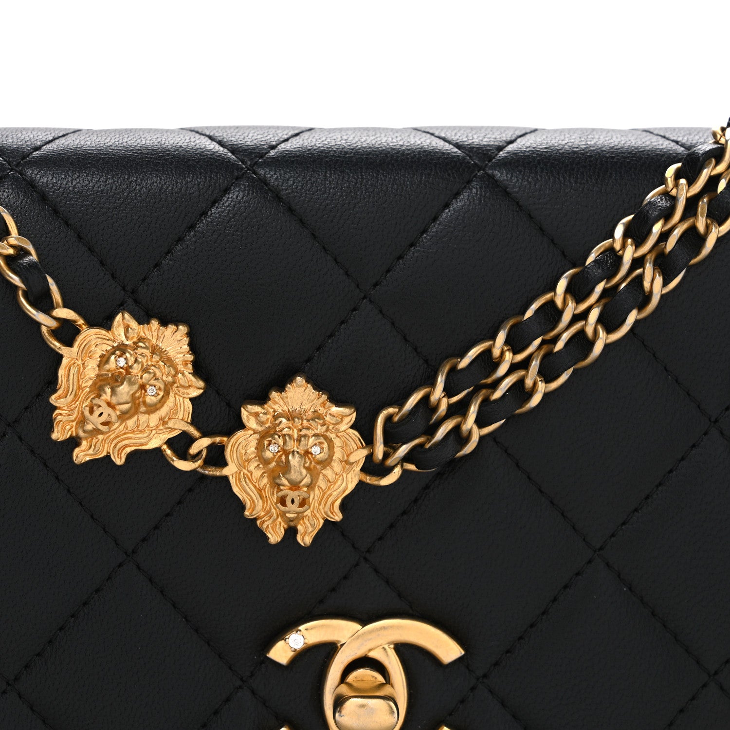 Chanel Lambskin Quilted Lion Motif Wallet On Chain WOC Black 9 of 11