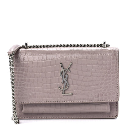 Saint Laurent Calfskin Crocodile Embossed Monogram Sunset Chain Wallet Marble Pink 1 of 11