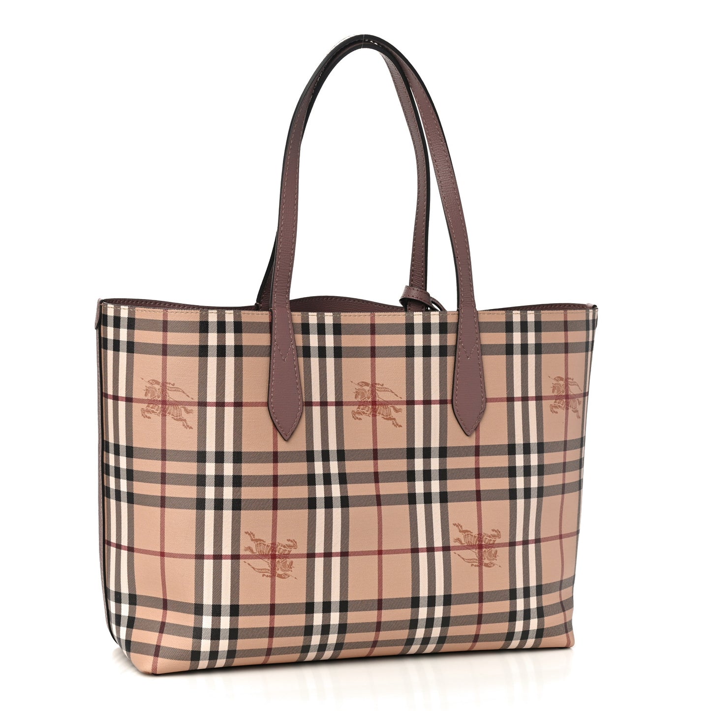 Grainy Calfskin Haymarket Check Medium Reversible Tote Dusty Pink