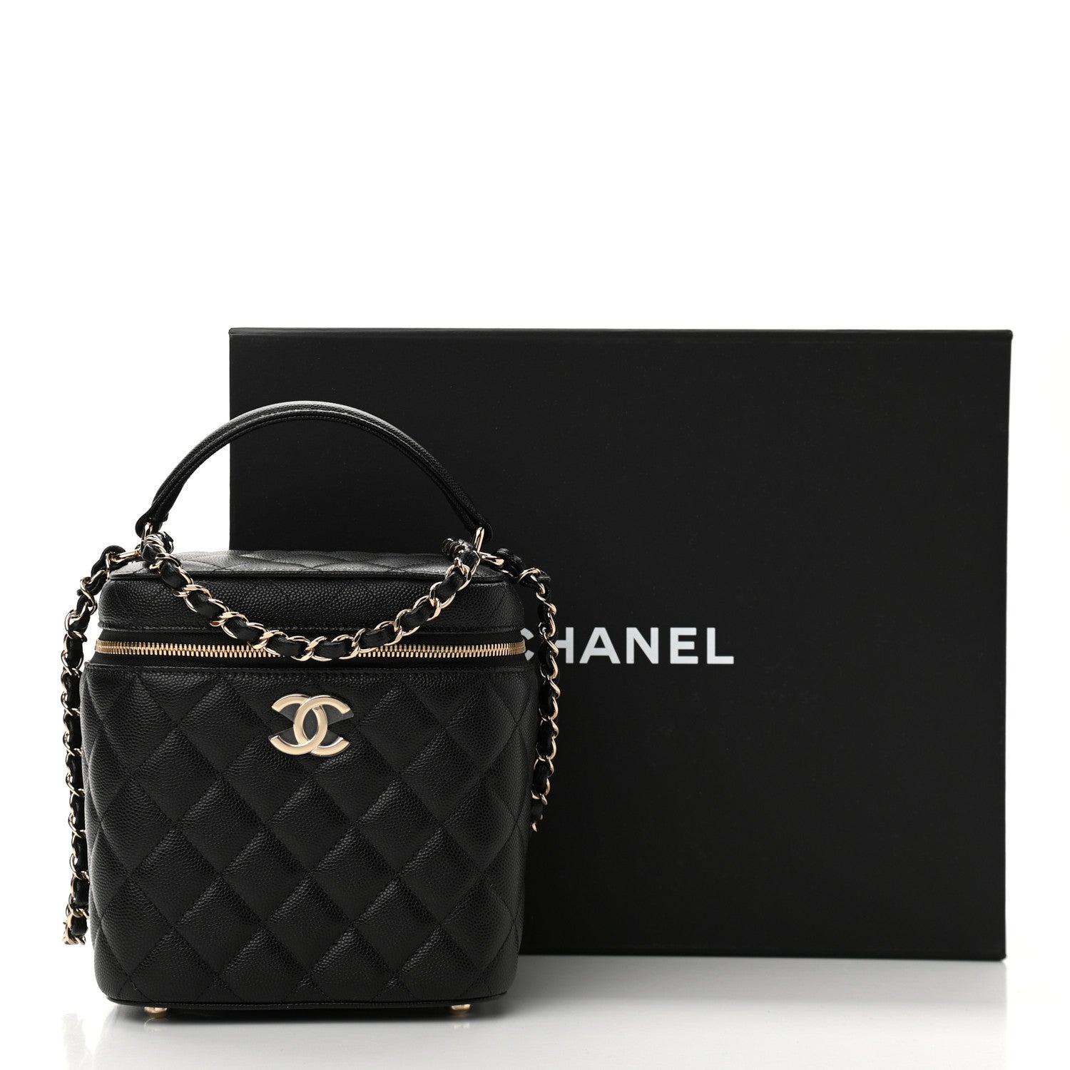 Chanel Caviar Quilted Small Top Handle Vanity Case With Chain Black 10 of 10